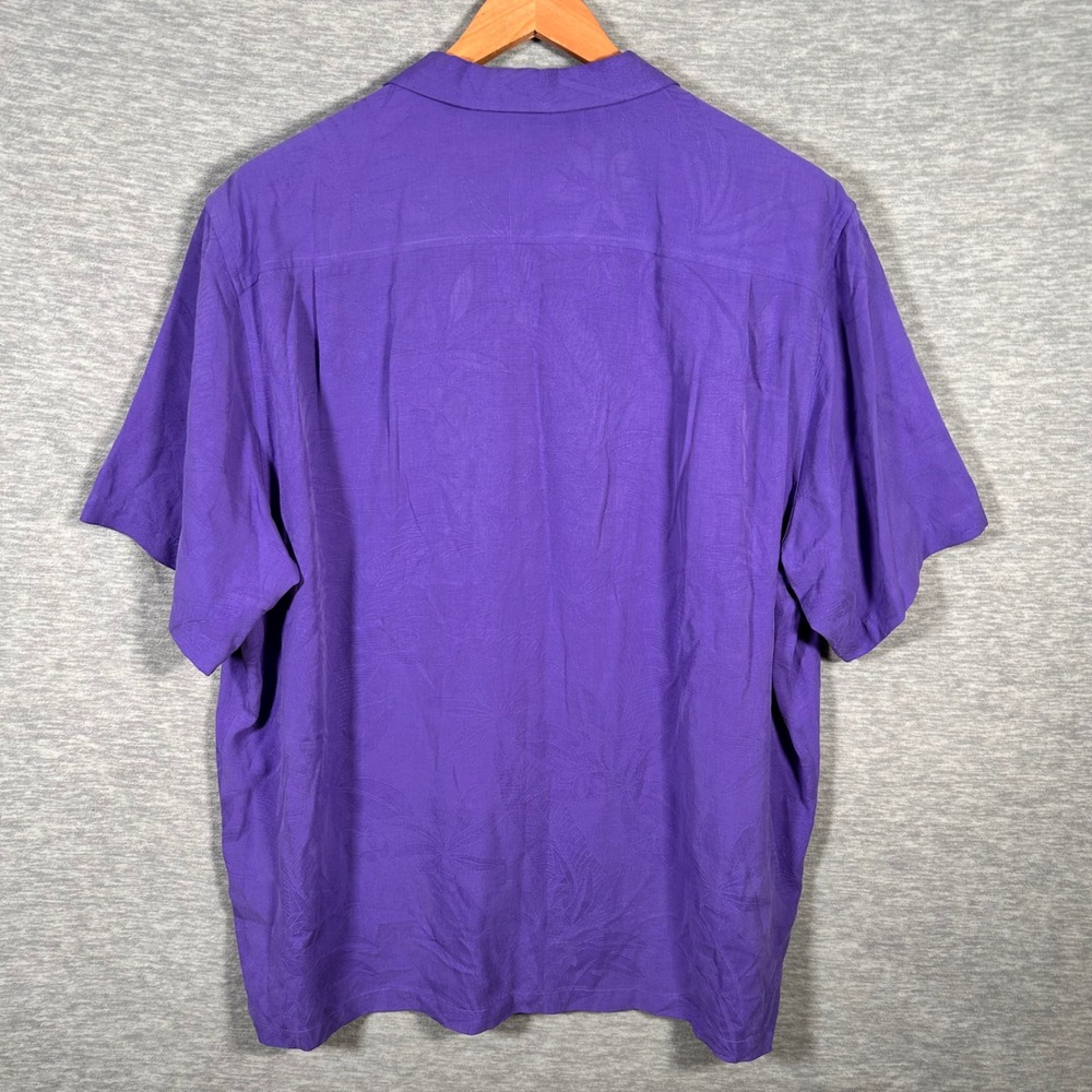 Tommy Bahama Shirt Mens XXL Purple Camp Silk Floral Jacquard Button Up Summer - Picture 3 of 10
